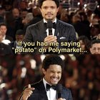 Trevor Noah jokes about winning someone a lot of momey on Polymarket after saying “potato” at the Grammys